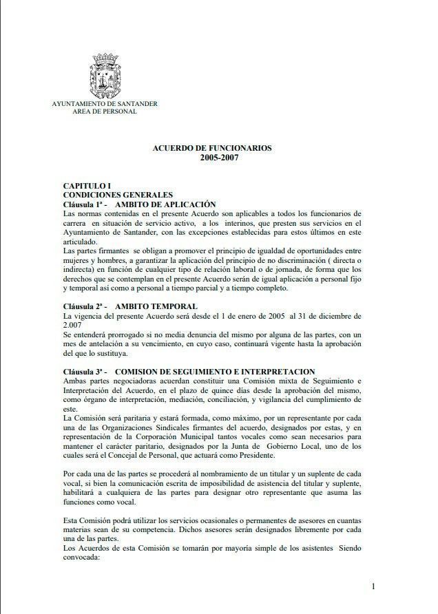 Acuerdo de funcionarios Ayuntamiento de Santander Acuerdo De Funcionarios